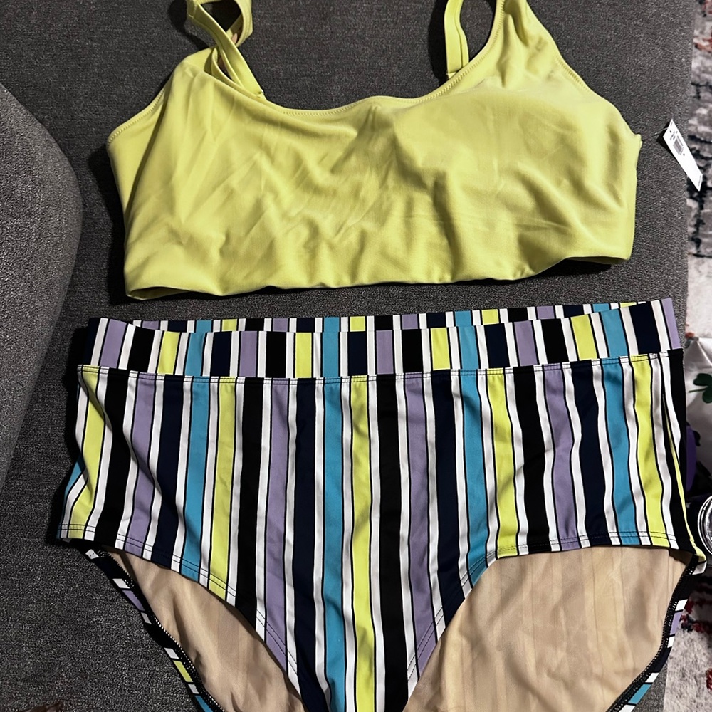 Cacique Lime and Striped Bikini Set